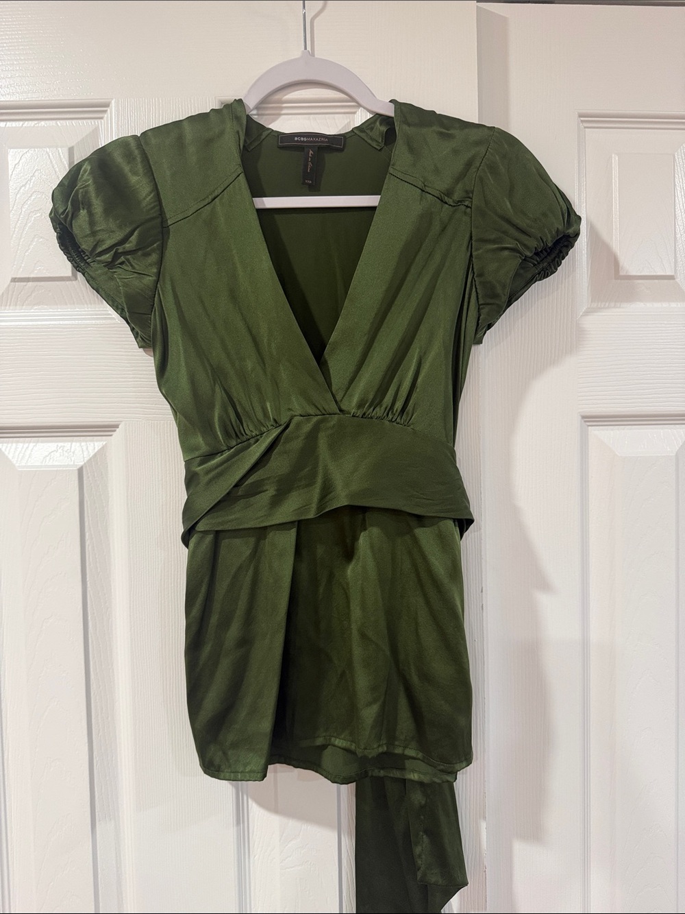 BCBGMaxAzria Olive Green Wrap Blouse
